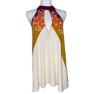 Free People Tunic Beat of my Heart Keyhole Top Dress Purple Floral Rayon Size XS